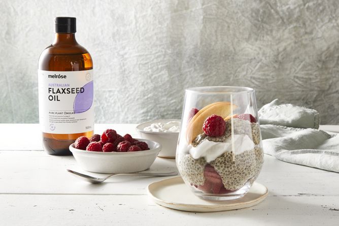 PEACH AND RASPBERRY CHIA PUDDING