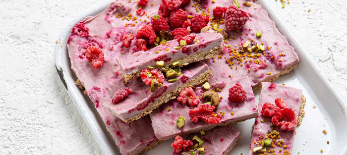 Raspberry + Vanilla Cheesecake Bars